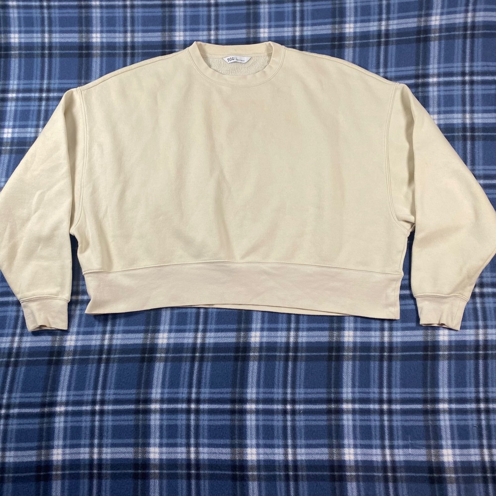 DSG Womens Oversized Cropped Sweatshirt Cream Beige Fleece Pullover Large